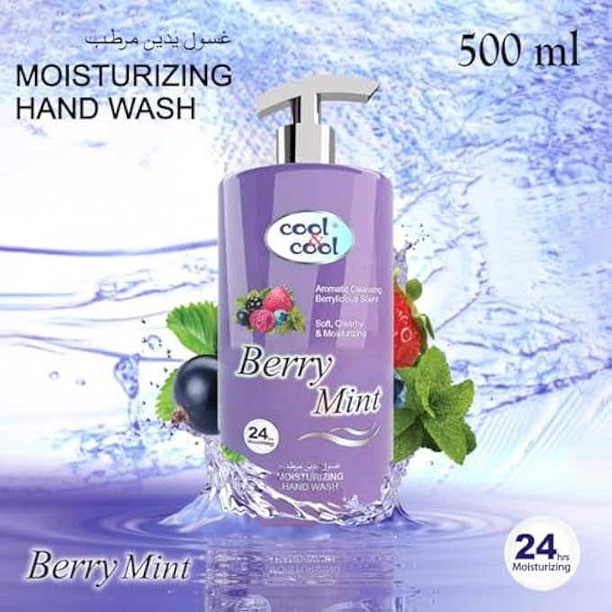 Cool & Cool BERRY MINT MOISTURIZING HAND WASH 500 ML (PACK OF 2) - AROMATIC, SOFT & CREAMY FORMULA FOR REFRESHING CLEANLINESS 1 LITER - Image 2
